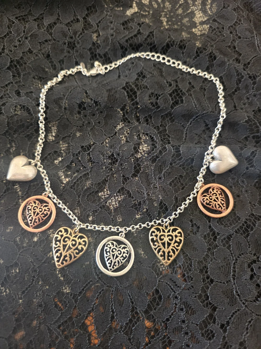 Brighton Two-Tone Heart Charm Necklace - Silver and Rose Gold Accents - Picture 1 of 5